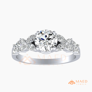 Bague de fiançailles florale en moissanite taille ronde, argent 925, avec pierres latérales marquise, bague de mariage, bijoux aspect diamant - Product Image 5
