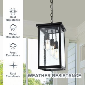Lampada da Soffitto Nera Antiruggine Impermeabile per Esterni, Lanterna Sospesa per Portico, Stile Rustico per Esterni - Product Image 1