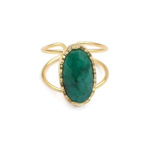 แหวนผู้หญิงที่สามารถปรับได้ทำด้วยมือทรงรีชุบทองอัญมณีย้อมสีมรกต - Product Image 1