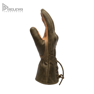Custom Vintage Leather Motorcycle Gloves Rear Lace Up Gauntlet Two Tone Leather Biker Gloves Molded Knuckle Perforated - Product Image 4