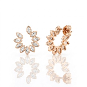 Women Fine Jewelry Marquise Cut Lab Diamond Flower Shape <b>Stud</b> <b>Earring</b> in 10K 14K <b>Rose</b> <b>Gold</b> Plated Bridal Engagement Jewelry Gift - Product Image 3