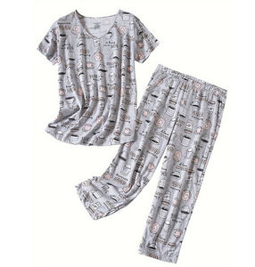 Vêtements de nuit pour femmes de qualité supérieure, col rond, manches courtes, décontractés, été, tricotés, 100% coton, respirants, doux, taille élastique, en provenance du Bangladesh. - Product Image 3
