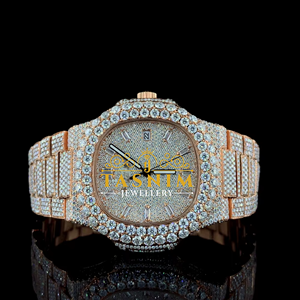 Montre sport analogique en quartz VVS Moissanite pour homme, acier inoxydable plaqué or, style business, mouvement ETA, verre minéral 3 ATM - Product Image 1