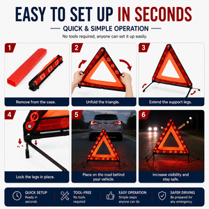 Triangle de signalisation d'urgence pliable réfléchissant avec film réfléchissant de quatrième qualité pour la sécurité routière des véhicules ECE R27 - Product Image 5