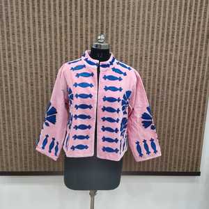 Women's Hand Embroidered Woven Cotton Lining Floral <b>Velvet</b> Short Pullover Jacket Boho Mandarin Collar Full Sleeve 700 GM Spring - Product Image 1