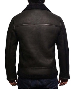 Blouson aviateur F2 en cuir long et fin pour homme, noir, col en fourrure, logo sur le devant en toile, 2026 - Product Image 4