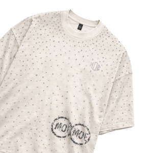 Y2k Trendy Men's shirts Rhinestone Graphic T-shirt Beige Oversized Cotton Tee Washed Streetwear <b>Hip</b> Hop Luxury Custom Print Top - Product Image 3