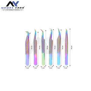 Juego de 6 Pinzas para Extensión de Pestañas con Puntas de Fibra de Precisión, Acero Japonés, Curvatura Delfín para Volumen y Curvatura Ligera Arcoíris - Product Image 3