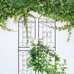 Set di 2 Tralicci da Giardino in Metallo Antiruggine 220 cm x 50 cm Neri, Supporto per Fiori da Esterno per Piante Rampicanti - Product Image 1