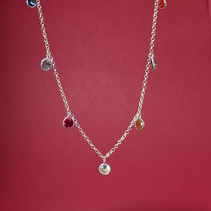 Collier classique en argent 925 avec pierres précieuses arc-en-ciel, bijoux colorés pour femmes, idéal pour anniversaire, mariage et usage quotidien, vente en gros - Product Image 3