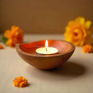 Support de Diya en bois d'acacia de qualité supérieure décoratif, artisanal, porte-bougie pour les célébrations festives de Diwali et les cadeaux - Product Image 4