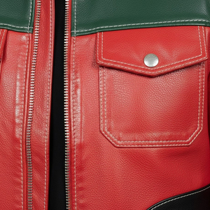 Veste en cuir pour homme, style streetwear, design à panneaux, poignets ajustables, fermeture éclair intégrale, poches latérales, respirante, personnalisable - Product Image 3