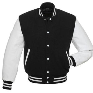 Veste de sport bleue pour homme avec manches crème, col rabattu, fermeture boutonnée, style preppy, vêtement d'automne - Product Image 3