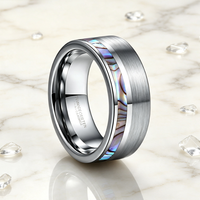 Bague en carbure de tungstène argenté brossé avec incrustation de nacre, alliance bicolore pour homme, bijoux inspirés de l'océan en gros