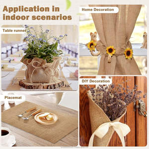 Chemin de table en toile de jute 100% jute, 12 po x 10 yd, résistant à l'abrasion, absorbant l'humidité, tissu respirant, bords finis, pour mariages - Product Image 4