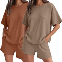 Ensemble short et t-shirt oversize en maille gaufrée pour femme, tendance européenne, vêtements décontractés, fabricant OEM