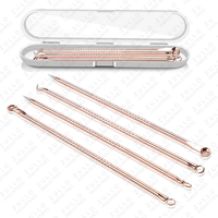 Ensemble d'outils d'extraction d'acné en acier inoxydable de qualité supérieure, 4 pièces, kit professionnel pour éliminer les points noirs, pour le soin de la peau du visage