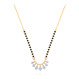 Elegant Gold-Plated Mangalsutra <b>Necklace</b> with Black Beaded Chain and Sparkling Diamond <b>Fan</b>-Shaped Pendant for Women - Product Image 1