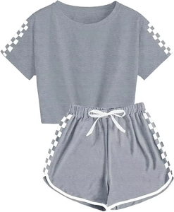 Ensemble 2 pièces d'été pour femme : short au-dessus du genou et t-shirt en toile décontracté à motif uni pour le quotidien - Product Image 5
