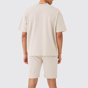 Ensemble T-shirt et short en coton surdimensionné pour homme avec logo imprimé sur le devant, tenue décontractée, manches courtes, col rond, coupe jersey - Product Image 2