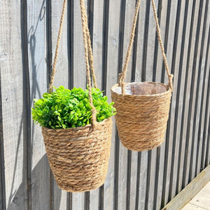 Hot Sale Set of 2 Handmade Woven Hanging <b>Planters</b> with <b>Plastic</b> Lining Natural Grass Flower Pot Baskets for Indoor Outdoor - Product Image 1