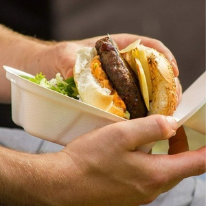 Boîte à hamburger en bagasse de canne à sucre 6x6 pouces, conteneur alimentaire jetable à clapet, emballage écologique à emporter pour restaurant - Product Image 1