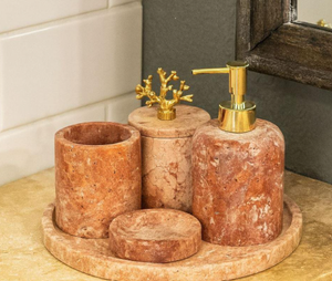 Juego de Baño de Mármol Marrón de Lujo, Ecológico e Impermeable, Dispensador de Jabón y Juego de Recipientes para Lavado, para Hogar y Restaurante - Product Image 3