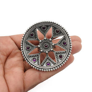 925 <b>Silver</b> <b>Statement</b> <b>Ring</b> For Women Handmade Geometric Design With Round Cut Multi Ruby Gemstone Adjustable Design Boho <b>Rings</b> - Product Image 4