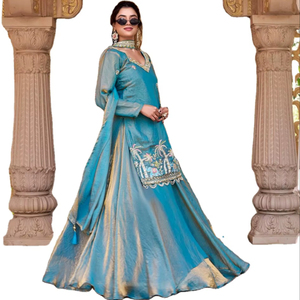 ชุดเลเฮนกา โจลี ชารารา ลาชา ดูปัตตา สำหรับผู้หญิง งานปักหนัก ดีไซน์เนอร์ ออกแบบหรูหรา สำหรับงานปาร์ตี้ งานแต่งงาน ป้องกันแสงแดด ความยาวระดับพื้น - Product Image 1