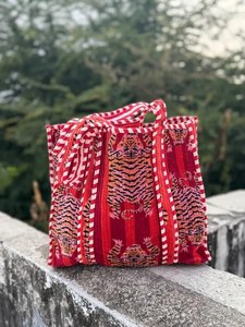 Handmade Tiger Print Velvet Quilted Tote <b>Bag</b>, <b>Boho</b> Striped Statement Shoulder <b>Bag</b> - Product Image 1