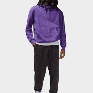 Sudadera con Capucha Morada para Hombre, Estilo Acid Wash, Corte Holgado, Felpa Francesa de Algodón, Informal, con Bolsillo Delantero, para Otoño - Product Image 1