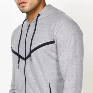 Ensemble de survêtement gris à capuche pour homme, fermeture éclair intégrale, poches latérales, vêtements décontractés d'automne, matière respirante en polyester et coton - Product Image 5