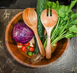 Bol à salade en bois de qualité supérieure au meilleur prix avec cuillères en bois de style campagnard pour les quantité minimale de commande négociables de fête - Product Image 1