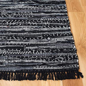 Handmade Indian Luxury Cotton Carpet Modern Rectangular Design Recycled <b>Black</b> Floor Mat <b>for</b> Home Prayer Area <b>Rug</b> by Designer - Product Image 2