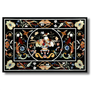 Panneau rectangulaire en marbre noir, incrusté d'un style classique avec des figures, des chiens de chasse et des oiseaux, à prix de gros. - Product Image 4