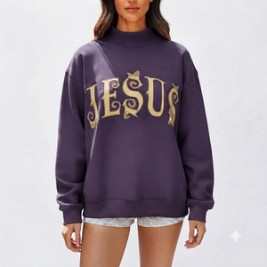 Sudadera de cuello alto relajado para mujer, 100% mezcla de algodón, estilo oversize, para invierno, estilo urbano, manga larga, suave, premium, frontal - Product Image 1
