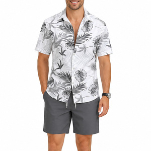 Conjunto de Camisa y Pantalones Cortos con Estampado Tropical para Hombre, Atuendo Casual de Verano, Patrón Floral, Botones, Ropa de Playa, 100% Poliéster, Tejido Satinado - Product Image 5
