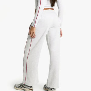 Nouveaux pantalons de jogging droits pour femmes en molleton doux gris cendré avec détails de passepoil, pantalons et pantalons de survêtement pour femmes - Product Image 2