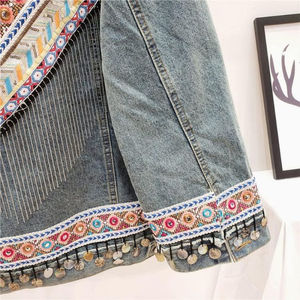 Veste en jean bleue pour femme de qualité supérieure avec broderie lettre, effet délavé, décontractée, grande taille, personnalisable, OEM - Product Image 4