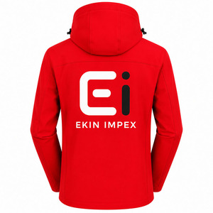 Custom Premium Softshell Safari <b>Jacket</b> <b>Waterproof</b> Windproof Hooded Outdoor Sportswear Reflective Logo <b>Red</b> Accents Heated - Product Image 2