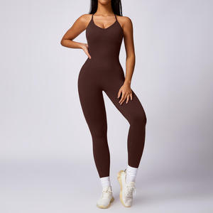 Mono de yoga de una pieza para chicas altas, con efecto fruncido en los glúteos, pantalones acampanados, ropa deportiva con logo personalizado - Product Image 4