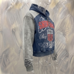Sweat-shirt à capuche zippé Snowgrace en molleton bouclette, manches classiques, poche imprimée sur le devant, unisexe, décontracté, pour l'automne, 100% coton - Product Image 3