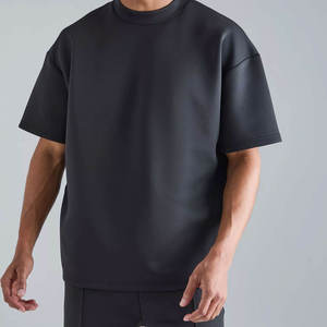 Camiseta de Cuello Redondo para Hombre, Negra, Gruesa, de Manga Corta, Algodón Pesado, Informal, Verano, Lisa, con Logotipo Personalizado, OEM, ODM - Product Image 1