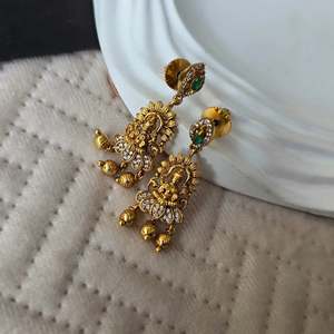 Nakshi Gold Plated Chandelier Earrings with Freshwater Pearls Oxidized Polish Finish Indian Style - Product Image 4