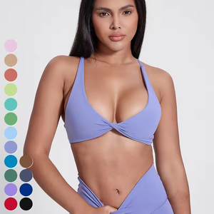 Womens V Neck Twist Front Design Yoga Crop Tops Cross Cross Back Gym Fitness <b>Sport</b> <b>Bra</b> - Product Image 1