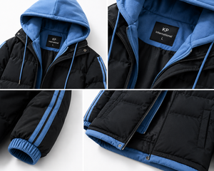 Men's Reversible Hooded Puffer Jacket Color Blocking Casual Winter <b>Coat</b> Thick Polyester Wadding <b>Zipper</b> Closure Loose Fit - Product Image 3