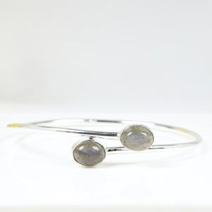 Wholesale Handmade 925 Sterling Silver Plated Natural Rose Quartz Gemstone Two <b>Stone</b> Teardrop Bypass Bangle <b>Bracelet</b> Elegant - Product Image 1