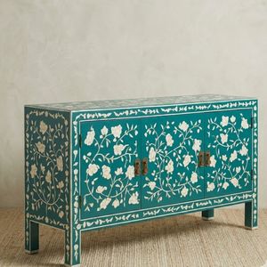 Modern Luxury Bone Inlay Solid Mango Wood <b>Sideboard</b> with Metal Handles and <b>Storage</b> for Living Room Bedroom Entryway - Product Image 2