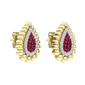 Boucles d'oreilles en argent sterling 925 plaqué or avec rubis rouge CZ en forme de goutte d'eau et halo de CZ blanc, bijoux de luxe pour femmes - Product Image 1