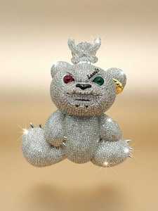 Pendentif Ours Teddy Effrayant et En colère Personnalisé Sertie de Pierres, Bijou Hip Hop en Argent 925 Plaqué Or avec Moissanite, Cadeau de Luxe Unisexe - Product Image 3